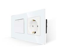 JIMEIDA Interruttore della luce con presa Schuko bianco, 1 scomparto a 1 via, con piastra in vetro, moderno interruttore a bilanciere in cristallo, con punti fluorescenti, 10 Amp, 250 V