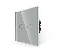 JIMEIDA Interruttore della luce unipolare, nessun cavo neutro richiesto, interruttore di controllo touch con pannello di vetro grigio, 2 bande 1way, AC 240V 500W/Gang