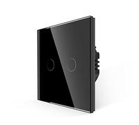 JIMEIDA Interruttore della luce unipolare, nessun cavo neutro richiesto, interruttore di controllo touch con pannello in vetro nero, 2 bande 1way, AC 240V 500W/Gang