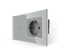 JIMEIDA Presa con interruttore della luce grigio, interruttore della luce touch in vetro con presa da incasso, interruttore da parete 1-via 1-polo con LED di stato, 500 W/via