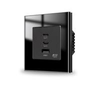 JIMEIDA Presa da incasso, ricarica rapida, in vetro nero, 65 W, ricarica rapida, 2 Type-C e 1 interfaccia USB-A, presa da incasso 86 x 86 mm