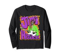 Jimi Hendrix Flames And Bubble Text Vintage Band Maglia a Manica