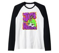 Jimi Hendrix Flames And Bubble Text Vintage Band Maglia con Maniche Raglan