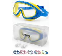 JIMJOOS Occhialini da nuoto per bambini 6-14, ampia vista, anti appannamento, a prova di perdite, per ragazzi e ragazze, cinturino posteriore regolabile, custodia rigida e tappi per le orecchie in