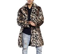 Jimmackey Uomo Giacca di Pelliccia Sintetica Caldo Inverno Trincea Outwear Lunghi Leopardo Soprabiti Uomo Slim Fit Cappotto Maniche Lunghe Soprabito Moda Casuale Trench Cappotto