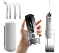 Jimok Power - Plettri per la pulizia dei denti senza fili, 4 modalità con punte fai da te, 6 getti, serbatoio dell'acqua rimovibile per una facile pulizia, custodia portatile per casa e viaggio (nero)