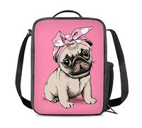 JIMOWANG Borsa termica per il pranzo con carlino, con tracolla e portabottiglie, portatile, per scuola, viaggi, picnic