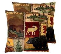 JIMOWANG Rustic Lodge Bear Moose Deer Throw Pillow Cover Set of 2 Square 18 x 18 inch Pillow Case Cushion Cover for Home Divano Divano Living Room Car Decor