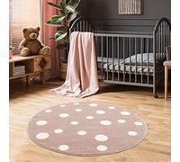 Jimri Tappeto per bambini Dots con pois - Tappeto per la camera dei bambini - Tappeti per la camera dei bambini (rosa, 150 cm rotondo)