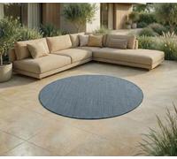 Jimri Tappeto per interni ed esterni, resistente alle intemperie, per balcone, terrazza, giardino, soggiorno, cucina, tappeto resistente ai raggi UV e all'acqua, misura: 200 cm rotondo, blu