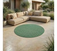 Jimri Tappeto per interni ed esterni, resistente alle intemperie, per balcone, terrazza, giardino, soggiorno, cucina, tappeto resistente ai raggi UV e all'acqua, misura: 160 cm rotondo, verde