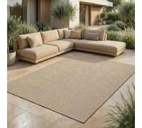 Jimri Tappeto per interni ed esterni, resistente alle intemperie, per balcone, terrazza, giardino, soggiorno, cucina, tappeto resistente ai raggi UV e all'acqua, misura: 120 x 160 cm, beige