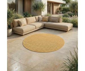 Jimri Tappeto per interni ed esterni, resistente alle intemperie, per balcone, terrazza, giardino, soggiorno, cucina, tappeto resistente ai raggi UV e all'acqua, misura: 160 cm rotondo, giallo