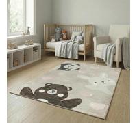 Jimri Tappeto per la cameretta dei bambini con orsetti, panda, pois, cuoricini e palloncini, tappeto per bambini - Beige, 80 x 150 cm
