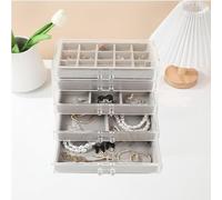 Jinavoty Organizer per gioielli in acrilico con vassoi di velluto, organizzatore trasparente per donne, organizzatore di gioielli per orecchini, bracciale (grigio, 5 drawer)