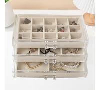 Jinavoty Organizer per gioielli in acrilico con vassoi di velluto, organizzatore trasparente per donne, organizzatore di gioielli per orecchini, bracciale (beige, 3 drawer)