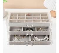 Jinavoty Organizer per gioielli in acrilico con vassoi di velluto, organizzatore trasparente per donne, organizzatore di gioielli per orecchini, bracciale (grigio, 3 drawer)