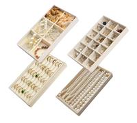 Jinavoty Set di 4 organizer per cassetti per gioielli, organizer per gioielli per cassetti, vassoio in velluto per orecchini, anelli, collane, orologi, bracciali (beige)