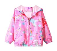 JinBei Bambina Giacche e Cappotti Cappotto Giacca a Vento Con Cappuccio Sottile Ragazza Rosa Unicorno Arcobaleno Cerniera Lampo Primavera Autunno Protezione Solare Vestiti 3-4 Anni