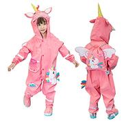 JinBei Bambina Impermeabile Antipioggia Giacca Tuta Bambine con Cappuccio Unicorno 3D Rosa Traspirante Leggero con Striscia Riflettente Poncho Pantaloni per Ragazza Bottoni Cerniera Bimba 1-2 Anni