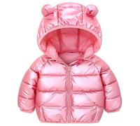 JinBei Bambina Invernale Giacca, Rosa Ragazza Cappotto con Cappuccio Caldo Leggero Impermeabile Antivento Giubbino Abbigliamento Giubbotti Piumino con Tasche 1-2 Anni