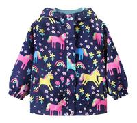 JinBei Cappotto Impermeabile Bambine Cavallo Arcobaleno con Cappuccio Giacca Pioggia Marina Manica Lunga Bambini Outdoor Sportiva Cappotti Antivento con Fodera Morbida Ragazze 6-7 Anni