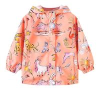 JinBei Cappotto Impermeabile Ragazze Rosa Animali Stampa con Cappuccio Giacca Antipioggia Leggera Manica Lunga Bambina Sportivo Antivento Cappotti con Fodera Morbida Bambini 7-8 Anni