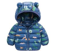 JinBei Cappotto Invernale per Bambini, Giacca Piumino con Cappuccio Dinosauro Blu Giubbotti, Bimbi Leggero Carino Imbottito Cappotti Autunno Giacche Neve Neonati Ragazzo Capispalla 2-3 Anni