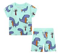 JinBei Completi Estivi Bambino Cotone Tuta Bambini Dinosauri Abbigliamento Ragazzi Comodo 2 Pezzi Collo Rotondo Maglietta und Pantaloncini In Vita Vestiti per Jogging, Casual, Sportivi, 6-7 Anni
