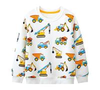 JinBei Felpa Bambino Ragazzo Cotone Sweatshirt Escavatore Modello Pullover Senza Cappuccio Girocollo Casual Caldo Sportivo Moda Maglione Manica Lunga Maglietta Top 2-3 Anni,Bianca