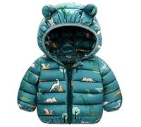 JinBei Giacca Invernale per Bambini, Cappotto Piumino con Cappuccio Dinosauro Verde Giubbotti, Bambino Leggero Carino Imbottito Cappotti Autunno Giacche Neve Ragazzi Capispalla 4-5 Anni