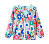 JinBei Giacche e Cappotti Bambina Cappotto Giacca a Vento Con Cappuccio Sottile Ragazza Fiori Colorati Cerniera Lampo Primavera Autunno Protezione Solare Vestiti 5-6 Anni
