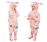 JinBei Impermeabile Bambina Antipioggia Giacca Tuta Bambine con Cappuccio Rosa 3D Coniglio Pioggia Cappotto Traspirante Leggero con Striscia Riflettente Poncho per Ragazza Cerniera 4-6 Anni