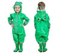 JinBei Impermeabile Bambini Cappuccio Pioggia Poncho Antipioggia Tuta Giacca Ragazzo Bambino Ragazzi Verde Rana Modello Portatile Jogging Tutto in Uno Giacche Impermeabili 3-5 Anni