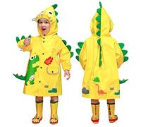 JinBei Impermeabile Bambini Poncho Pioggia con Cappello a Tesa Trasparente Strisce Riflettenti Ragazzi Giacche con Tasca Bottoni Cerniera Raincoat Stampa Dinosauro Giallo 2-3 Anni