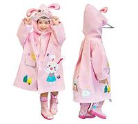 JinBei Impermeabile Bambini Poncho Pioggia con Cappello a Tesa Trasparente Strisce Riflettenti Ragazze Giacche con Tasca Bottoni Cerniera Raincoat Stampa Coniglio Rosa 3-4 Anni