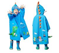 JinBei Impermeabile Bambini Poncho Pioggia con Cappuccio Dinosauro Blu Cappello Bambino Antipioggia Giacca Tuta Ragazzo Ragazzi con Tasca Bottoni Cerniera Impermeabili Strisce Riflettenti 4-6 Anni