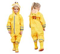 JinBei Impermeabile Ragazza Cappuccio Bambina Pioggia Poncho Antipioggia Tuta Giacca Bambine Ragazze Gialla Renna Alce Modello Portatile Jogging di Un Pezzo Impermeabili 3-5 Anni