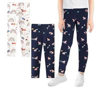JinBei Leggings Bambina Cotone Morbido Traspirante 2pcs capr Pants con Motivo Bianco Blu Navy Arcobaleno Cavalli Comoda Vita Elasticizzata Pantaloni, Abbigliamento Bambina e Ragazza, 4-5 Anni