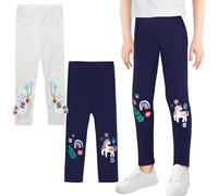 JinBei Leggings Bambina Cotone Morbido Traspirante 2pcs capr Pants con Motivo Fiori Grigi Blu Navy Arcobaleno Cavalli Comoda Vita Elasticizzata Pantaloni, Abbigliamento Bambina e Ragazza, 4-5 Anni