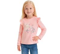 JinBei Maglietta a Maniche Lunghe Bambina in Cotone Collo Rotondo Maglietta Manica Lunga con Volant Abbigliamento Top Bambine Stampato con Motivi Coniglio per Scuola Casual Rosa, 4-5 Anni