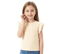 JinBei Maglietta Ragazze Estate Cotone T-Shirt Bambine Magliette Bambini Collo Rotondo Maniche con Volant Confortevole Abbigliamento Top Scuola Casual Ragazza Beige Chiaro per 7-8 Anni