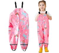 JinBei Pantaloni Impermeabili Bambine Cinturino Regolabile Pantaloni, Rosa Cavallo Arcobaleno Leggeri Antipioggia Antivento Traspiranti con Riflettente Tasca Rain Pants per Ragazze 6 Anni