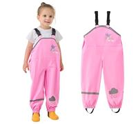 JinBei Pantaloni Impermeabili Bambino Leggeri Salopette Antipioggia Pantaloni Ragazze Antivento Traspirante Non Imbottiti Impermeabile Abbigliamento con Striscia Riflettente Rosa, 4 Anni