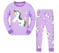 JinBei Pigiama Bambina Lungo Bambine Cotone Viola Unicorno Pigiami Due Pezzi Bambinas da Notte a Maniche Lunghe e Pantaloni Set Ragazze Abbigliamento Primavera Autunno Inverno, 6-7 Anni
