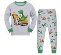 JinBei Pigiama Bambini Lungo Cotone Grigio Dinosauri Stampa Pigiami Due Pezzi Bambinis da Notte a Maniche Lunghe e Pantaloni Set Ragazzi Abbigliamento Primavera Autunno Inverno, 7-8 Anni