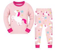 JinBei Pigiama Lungo 2 Pezzi da Bambina Cotone Pigiami Unicorno Rosa Morbido Bambinas da Notte a Maniche Lunghe e Pantaloni Set Ragazze Abbigliamento Primavera Autunno Inverno per 4-5 Anni