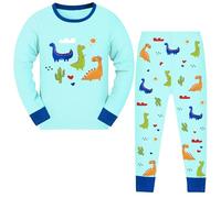 JinBei Pigiama Lungo 2 Pezzi da Bambini Cotone Pigiami Dinosauri Blu Morbido Bimba da Notte a Maniche Lunghe e Pantaloni Set Ragazzi Abbigliamento Primavera Autunno Inverno per 2-3 Anni