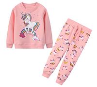 JinBei Ragazza Tuta Sportiva Cotone Casuale Bambina Pullover Manica Lunga Maglieria Unicorno Rosa Arcobaleno Felpe Pantaloni Set Scuola Bambine Tute Autunno Inverno Primavera 4-5 anni