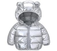 JinBei Ragazzo Invernale Giacca, Bambina Cappotto con Cappuccio Caldo Leggero Argento Impermeabile Antivento Giubbino Ragazzi Giubbotti Outfits Baby Piumino con Tasche 1-2 Anni